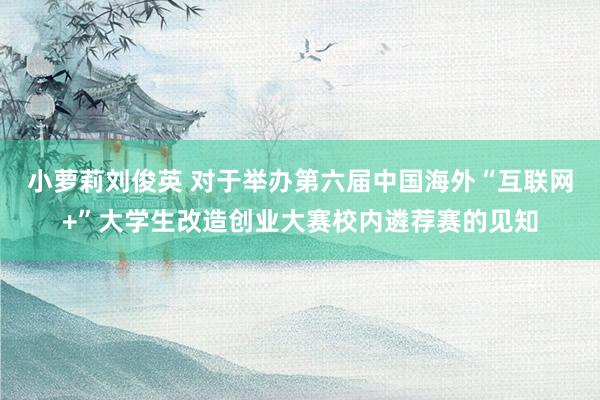 小萝莉刘俊英 对于举办第六届中国海外“互联网+”大学生改造创业大赛校内遴荐赛的见知